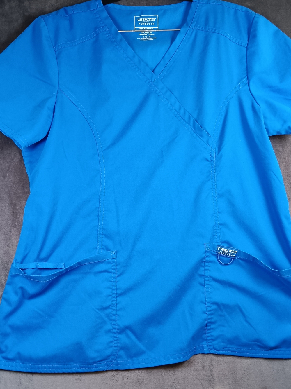 Cherokee Revolution Workwear Bright Blue Scrub Medical Top